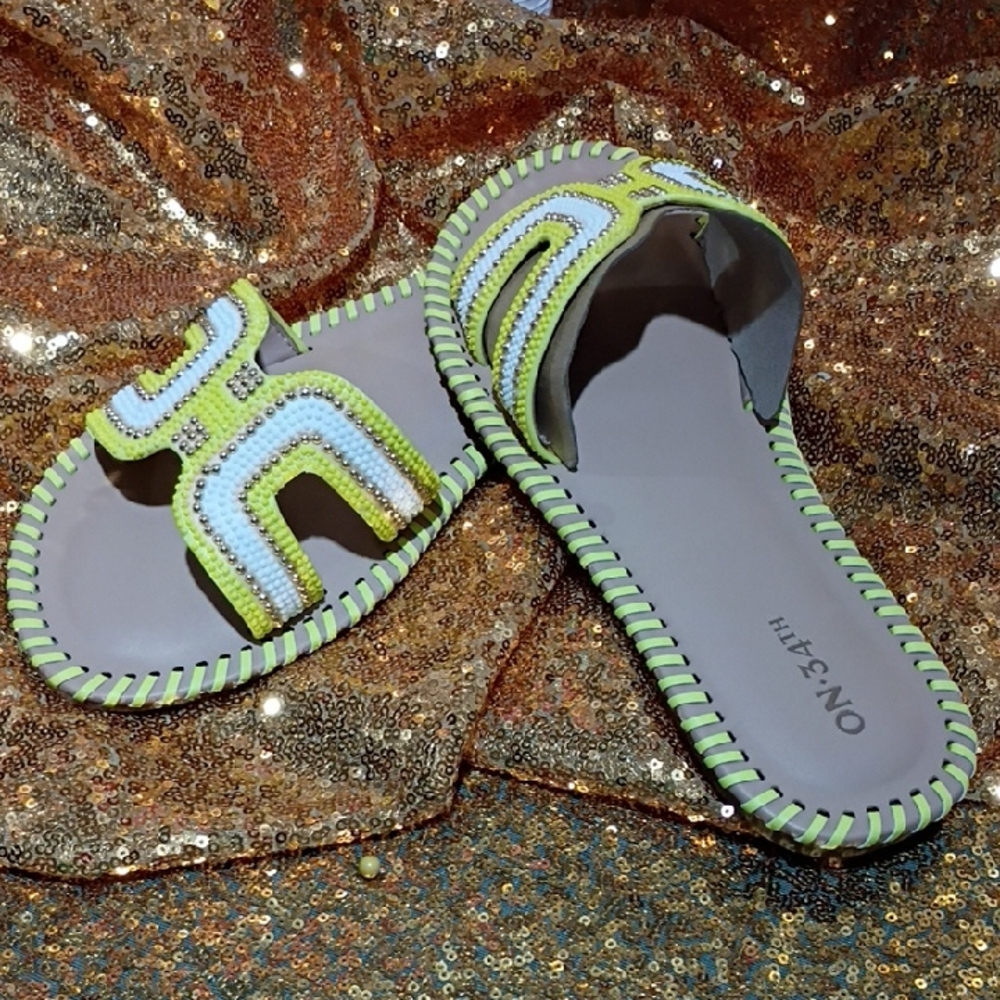 ONETH Women Sandals - Yellow and White Beaded